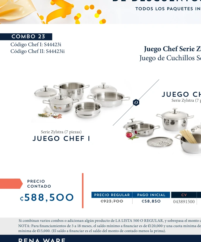 Juego Chef Serie Zylstra 7 piezas + Juego de Cuchillos Serie Élite 16 piezas