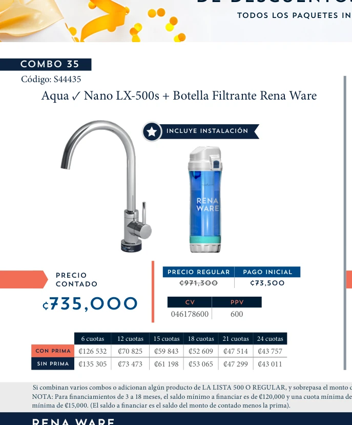 Aqua ✓ Nano LX-500s + Botella Filtrante Rena Ware