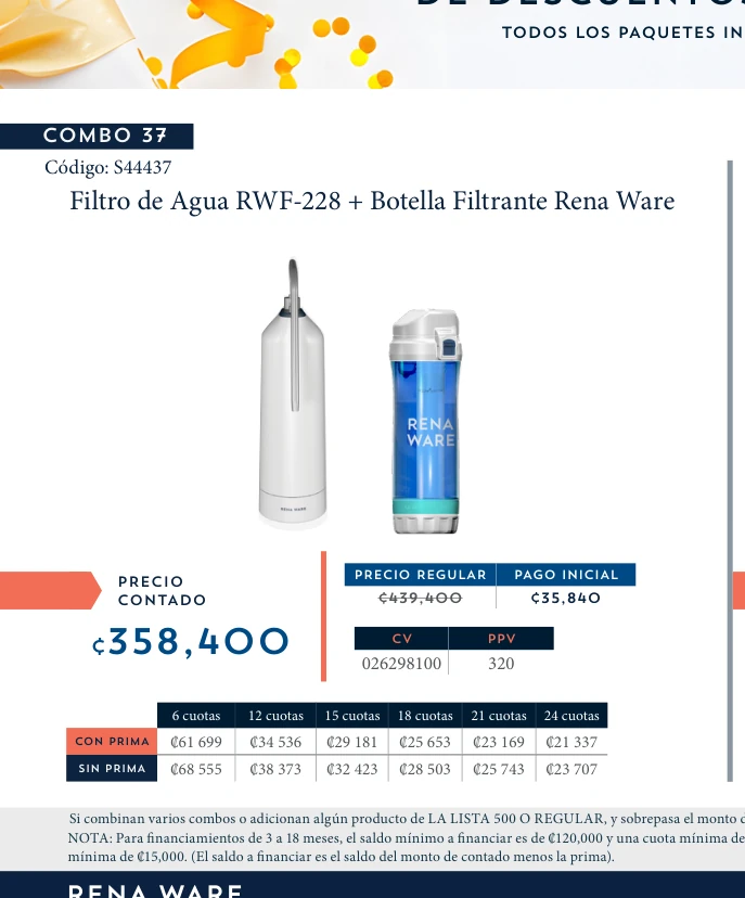 Filtro de Agua RWF-228 + Botella Filtrante Rena Ware