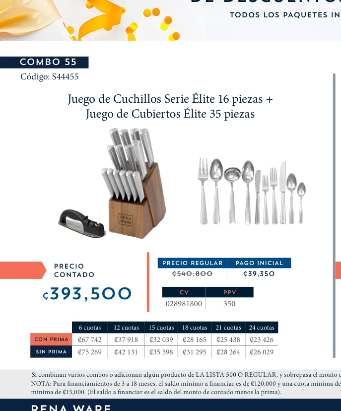Juego de Cuchillos Serie Élite 16 piezas + Juego de Cubiertos Élite 35 piezas