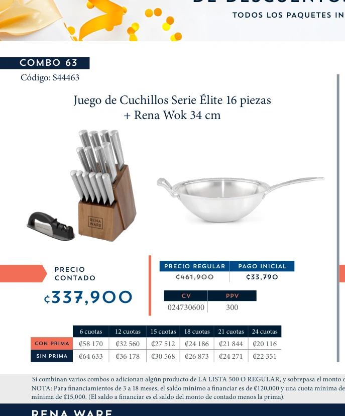 Juego de Cuchillos Serie Élite 16 piezas + Rena Wok 34 cm