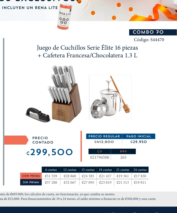 Juego de Cuchillos Serie Élite 16 piezas + Cafetera Francesa/Chocolatera 1.3 L