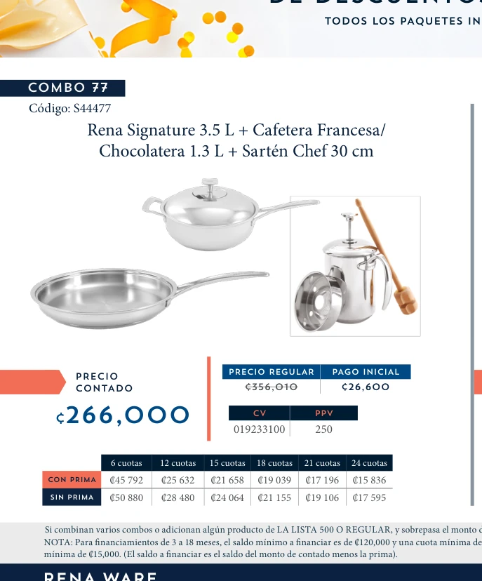 Rena Signature 3.5 L + Cafetera Francesa/Chocolatera 1.3 L + Sartén Chef 30 cm