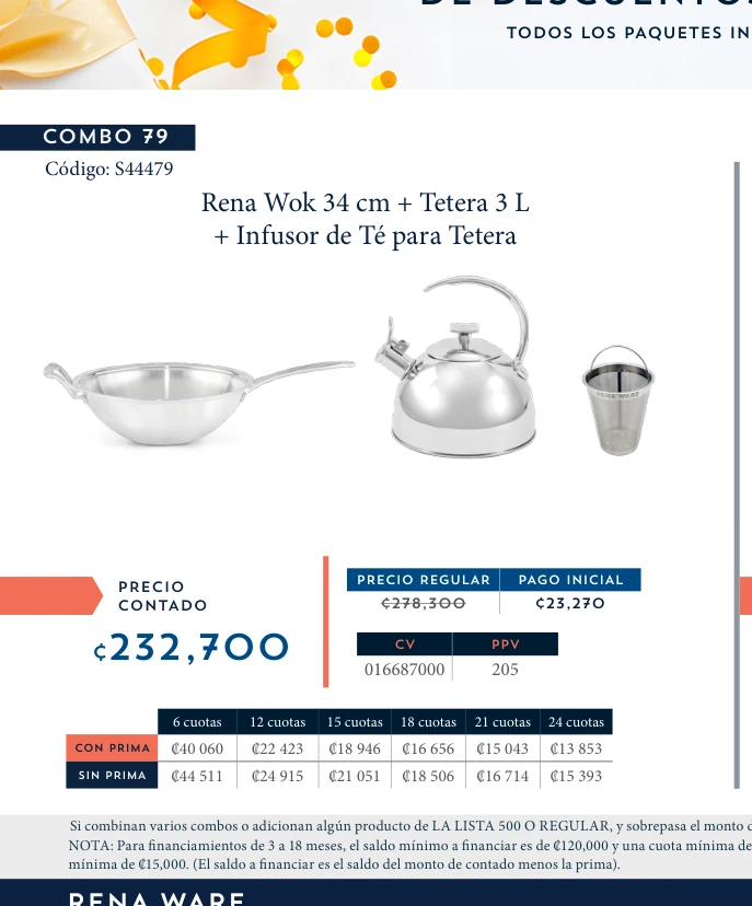 Rena Wok 34 cm + Tetera 3 L + Infusor de Té para Tetera